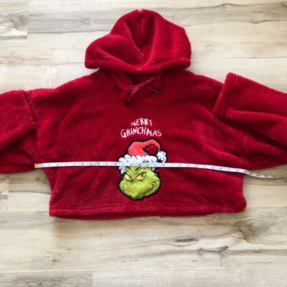 Merry Grinchmas Red Holiday Sherpa Cropped Sweater - Picture 3 of 5
